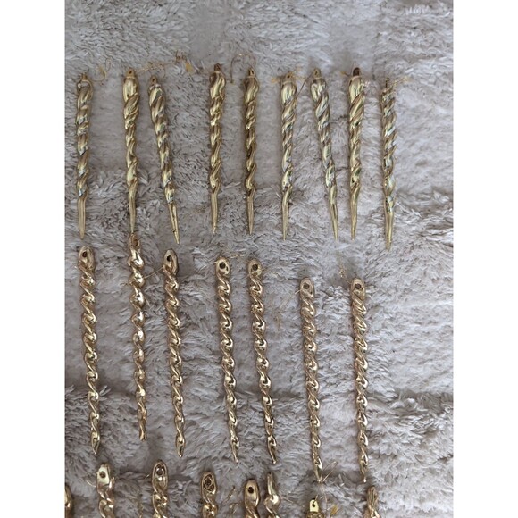 Vtg Hard Plastic Icicle Ornaments Gold 64 Christmas Dangling Spiral - Picture 4 of 6